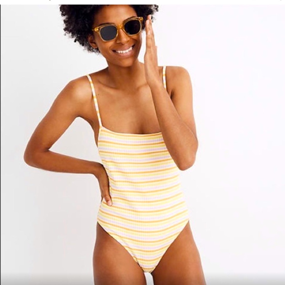Madewell x Solid & Striped THE CHELSEA Swimsuit in Pink Yellow Orange Small 70